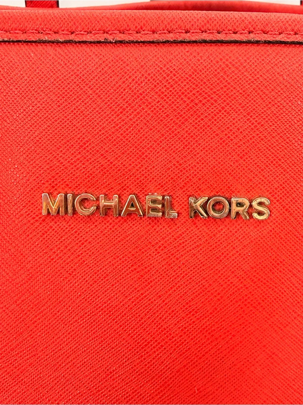 MICHAEL KORS Jet Set Red Saffiano Leather Tote Bag + Scarf Charm